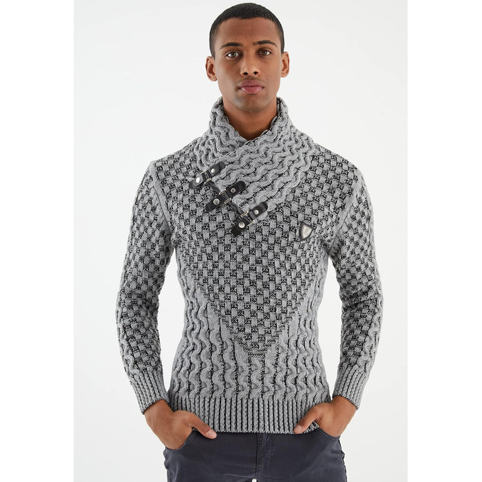 Чоловічий в'язаний пуловер Leif Nelson з коміром-стійкою, теплий зимовий пуловер, regular fit, для повсякденного та ділового стилю, доступний у різних розмірах та кольорах (3XL, сіро-чорний)