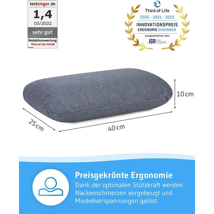 VOLAR Quickdry Travel Pillow, Memory Foam Neck Pillow, Orthopedic Cervical Support Pillow for Airplane, Car Travel, Small Headrest with Quick-Drying Thermo Cover, Camping Pillow 40x25