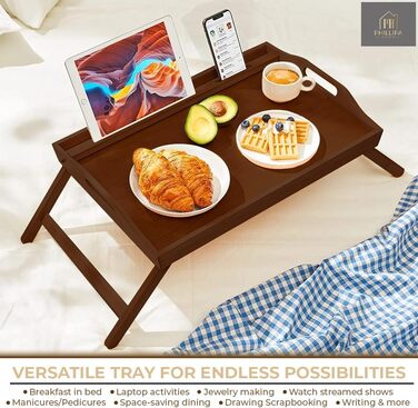 Бамбуковий піднос для сніданку Phillipa Home з 2 підставками - великий, для ноутбука 17,3 дюйма, їжі та напоїв