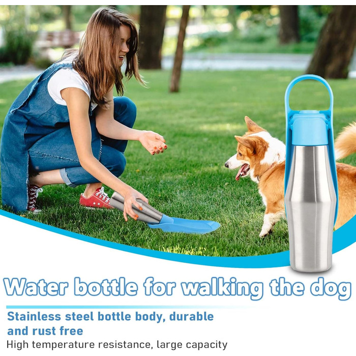 Фляга для собак Taozoey 750мл: водопоїльник для тварин, антибактеріальний, витікoзахисний, для подорожей, прогулянок, кемпінгу (зелений/блакитний)