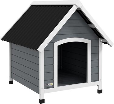 Будка для собак PawHut з дерева, сірого кольору, для середніх собак, 75 x 88 x 82 см, знятний піддон, захист від корозії, зовнішнє використання