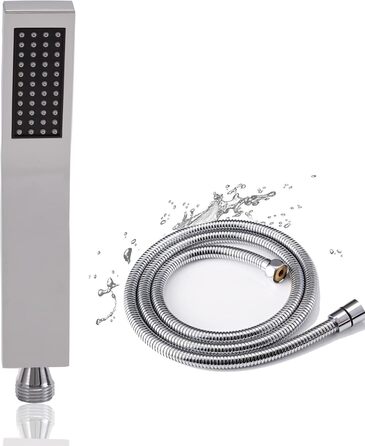 Showerhead with hose 1.5m, high-pressure handheld shower with hose, brass fixed showerhead with hose, water-saving showerhead with pressure boosting for higher water pressure, with 1 spray patterns (With hose (Square))