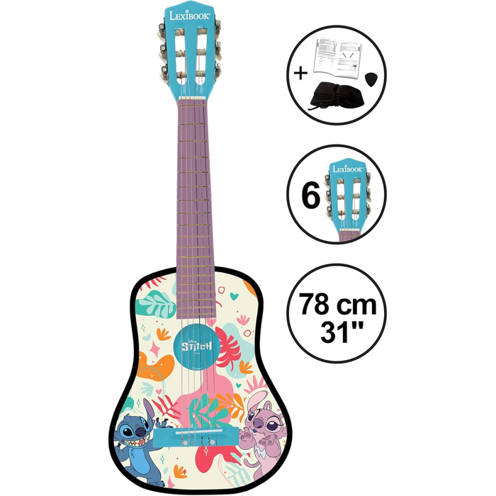 Гітара Lexibook Disney Stitch: акустична, дерев'яна, 36'', з навчальним посібником та чохлом