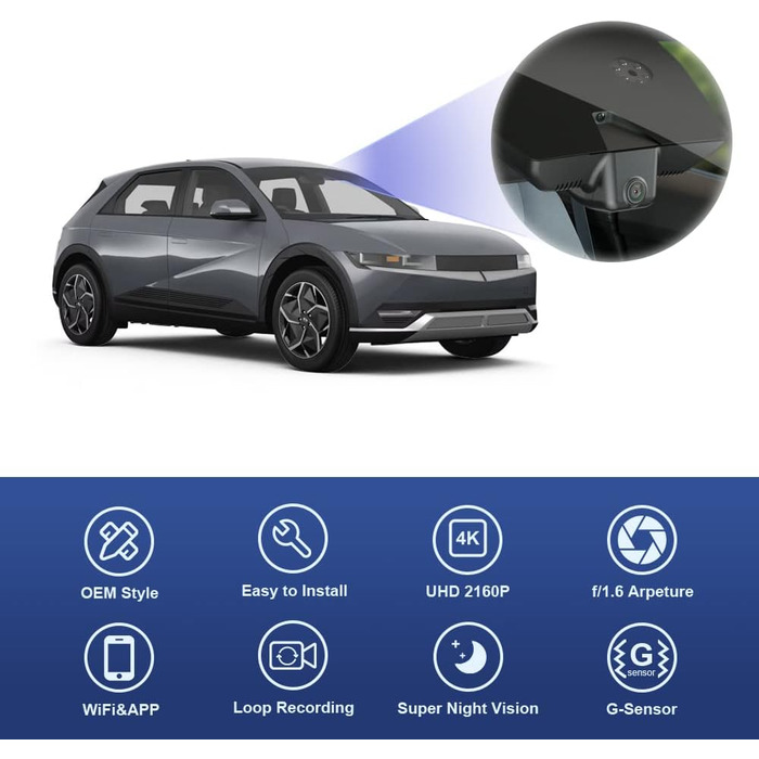 Відеореєстратор Fitcamx 4K UHD для Hyundai IONIQ 5 (2022-2024) SEL Limited з автозатемненням дзеркала, WiFi, нічна зйомка, G-сенсор, 64GB, Plug & Play