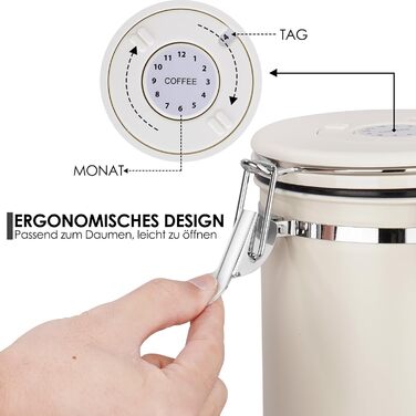 Пластиковий контейнер для кави 1 кг з дозатором, датою та мірною ложкою, 2.8 л, нержавіюча сталь, для кави, чаю, горіхів, какао (Бежевий)