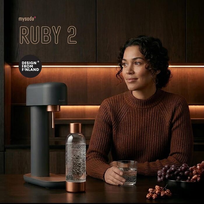 Mysoda Ruby 2: Газований пристрій для води з алюмінію (чорно-мідний) + пляшка 1л