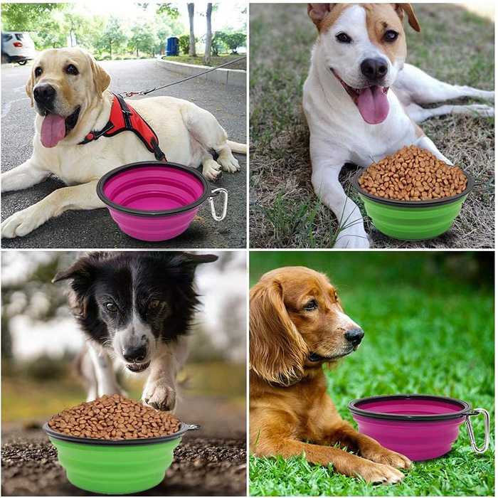 Складані годівниці для собак та котів SLSON (2 шт.) - 1000 мл, фіолетовий та зелений