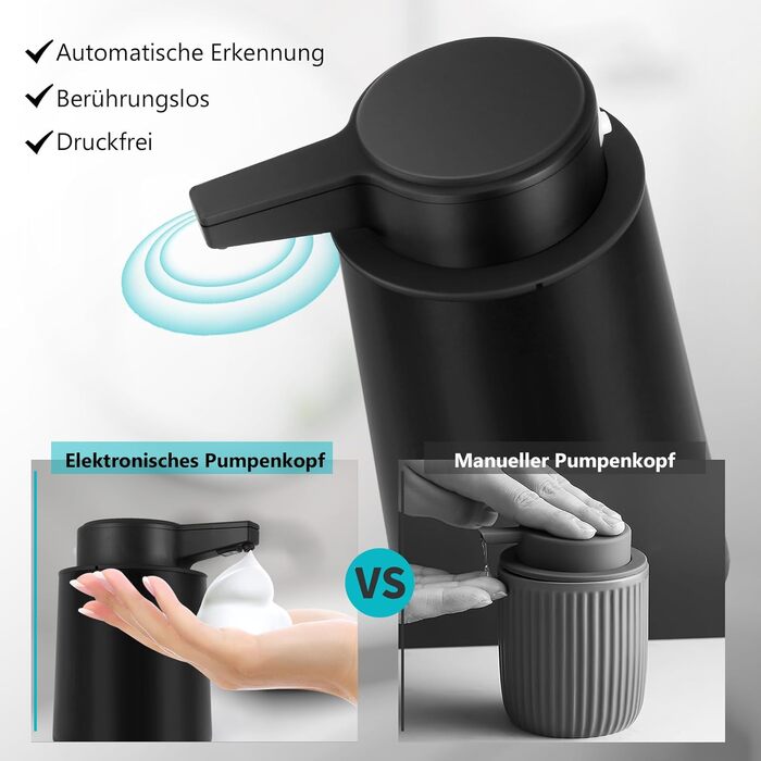 Phneems Soap Dispenser Automatic Foam Soap Dispenser Electric Soap Dispenser With Sensor 250ML Soap Dispenser Automatic USB Rechargeable IPX5 Waterproof FOR Bathroom Kitchen Black