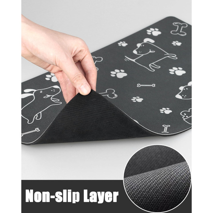 Нековзна підкладка під миску для собак та котів: чорний колір, 40x60 см. Швидковисихаюча, легко миється. Підкладка для миски для тварин