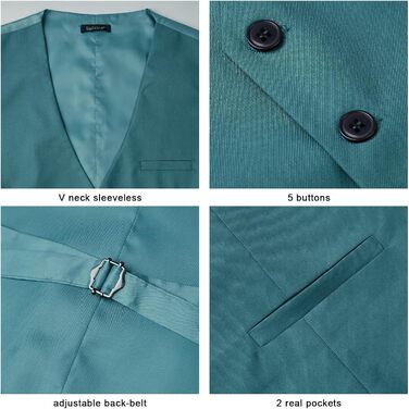 Жилет для чоловіків Enision: однотонний, з кишенями, для весілля, діловий стиль, розміри XS-4XL (4XL, блакитно-зелений)