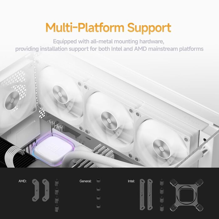 AIO рідинне охолодження ПК з цифровим дисплеєм, 360 мм, для AMD AM4/AM5 та Intel LGA 115X/1200/1700/1851 (Iota L24 WH)