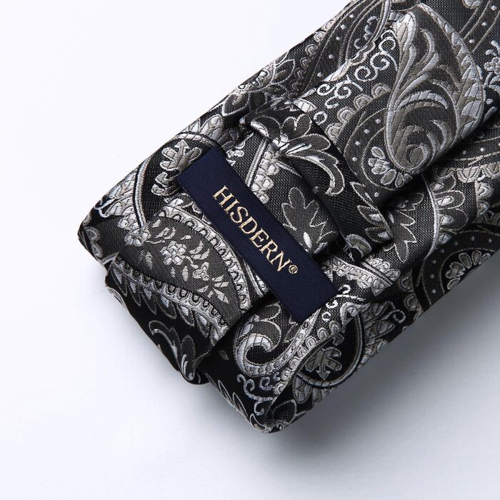 HISDERN Комплект краватки та нагрудного хустинки для чоловіків на весілля, патерн пейслі, жаккард, однотонні кольори (J-сірий-3)