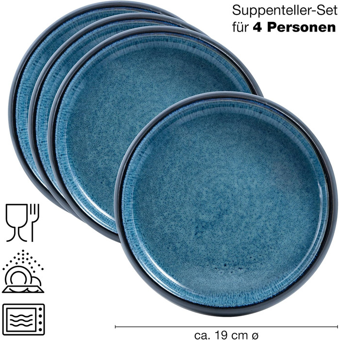 Moritz & Moritz SOLID 4x Soup Bowls, Stoneware, 19cm - Bowl/Dish made of stoneware for soup, pasta, salad or muesli. Soup Bowls (set of 4)