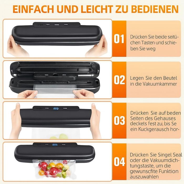 MeteMake Вакууматор автоматичний для продуктів харчування, One-Touch вакуумна запайка, компактна модель (чорний)