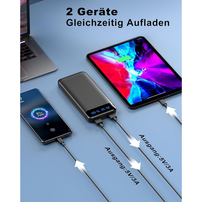 Enerwow Power Bank 2 шт. 16000mAh: портативний зарядний пристрій з LCD дисплеєм для iPhone 15/14/13/12 Pro Max та смартфонів (чорний/білий)