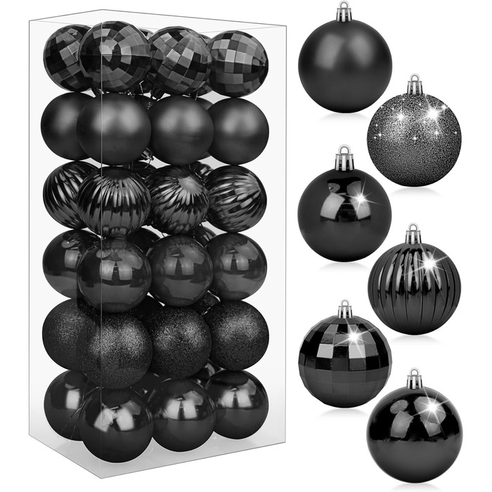 Набір прикрас на ялинку 36 шт. блакитні, ялинкові кулі, декор для ялинки, 6 см, чорний колір