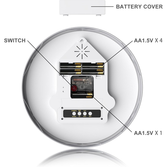 KWANWA Modern Wall Clock • Silent Operation (No Ticking) • Digital LCD/LED Display • Calendar & Temperature • Battery Powered • 30.5cm • 12-Hour Format, Perfect for Kitchen, Bedroom & Office