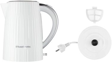 Russell Hobbs Kettle [1.7L 2400W] Eden White, Stainless Steel Accents (removable scale filter, lid opening with push button, water level indicator, illuminated switch, BPA free) Teapot 27360-70