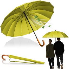 Logan & Barnes Stormproof Umbrella - 120cm Extra Large Windproof Umbrella with Wooden Handle & Silent Rubber Tip - 16 Rib Model EDINBURGH (Yellow)