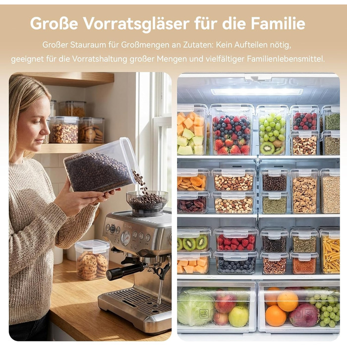 Набір контейнерів для зберігання продуктів Küchen 16 шт, 2.8л/30см, герметичні, без BPA, для круп, спагеті, борошна