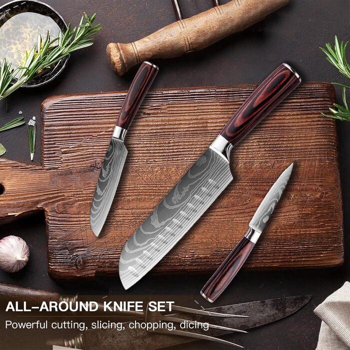 Набір кухонних ножів 5 шт. з нержавіючої сталі, преміум якість, ергономічні дерев'яні ручки, гострі ножі для професійних кухарів, універсальний ніж, подарункова коробка