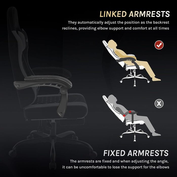 WOLTU Gaming Chair with Massage Function, Computer Chair with Pocket Spring Cushion, Ergonomic Gamer Recliner, Swivel Chair with Headrest, Lumbar Pillow, Footrest, Mesh Fabric, Black+Grey, GS15szg Black+grey Mesh Fabric