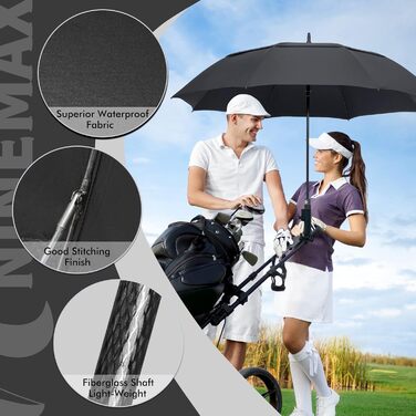 Чорний парасолька NINEMAX великий, штормостійкий, автоматичний, для чоловіків та жінок, L/XL/XXL, 137 см