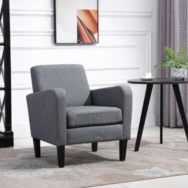 HOMCOM Armchair Single Chair with Cushion, Wooden Feet, Linen Fabric, Light Grey, 66x72x74cm | Aosom
