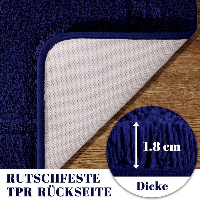 SOANNY Bath Mat Set - 2 Pack Microfiber Bathroom Rugs - Non-Slip & Water Absorbent - 53x86 cm & 50x50 cm - Blue
