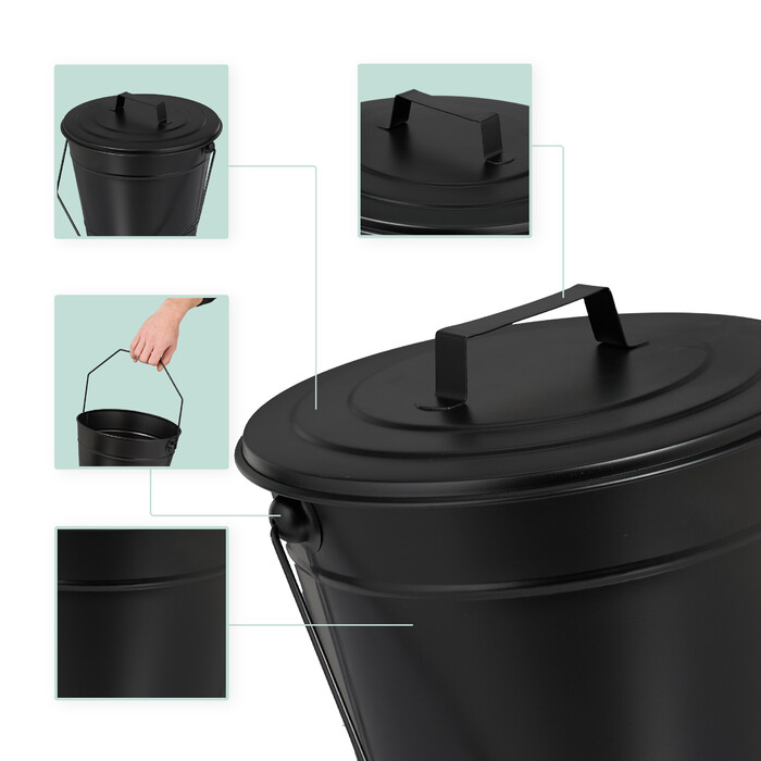 Relaxdays Ash Bucket with Lid, 7 Liter