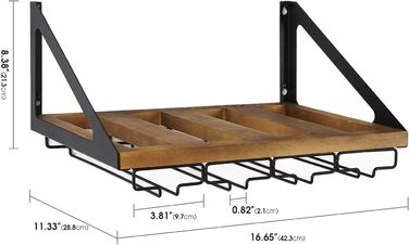 Стильна полиця для вина Jackcube MK478A з дерева в рустикальному стилі, настінна, з 4 металевими тримачами для келихів, декор для кухні, органайзер для зберігання