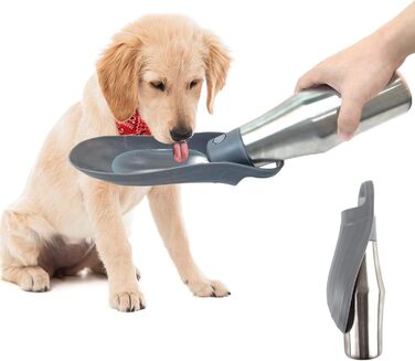 Водяна пляшка для собак ZoneYan 750 мл з нержавіючої сталі, портативна, витокозахисна, для подорожей, парків, кемпінгу, походів (сіра)