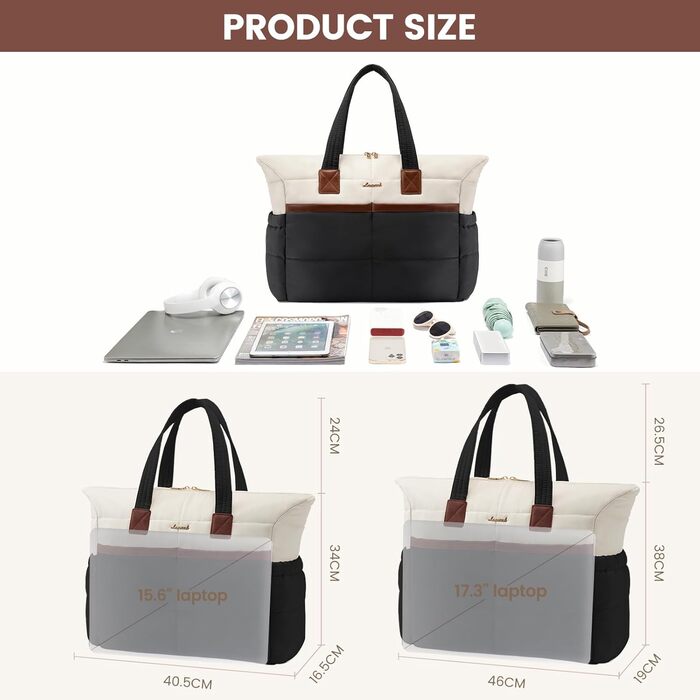 Сумка для ноутбука LOVEVOOK для жінок, 15.6 дюймів, чорно-бежево-коричнева