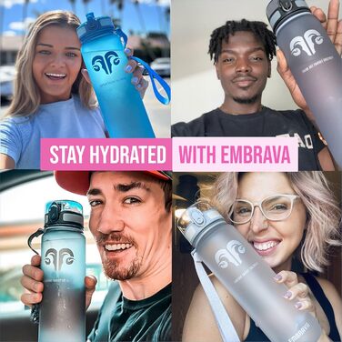 Embrava Best Sport Water Bottle - 1000ml - quick-flow, flip-top leak-proof lid that opens with a click - non-toxic BPA-free & eco-friendly Copolyester-Tritan plastic (Pink)