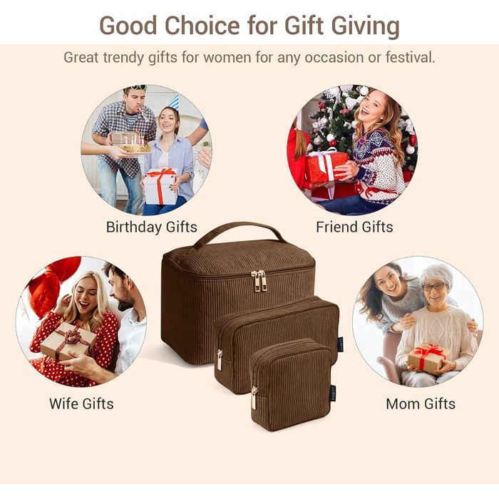 Косметичка MAGEFY: 2 шт. бежева + 3 шт. коричнева. Органайзер для макіяжу, дорожній, з відділеннями