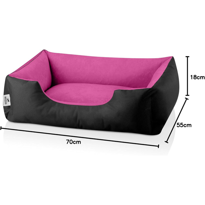 Лягушкове ліжко для собак BedDog LUPI, м'яке ліжко для собак з знімним та пральним чохлом, кошик для собак, собаче ліжко-софа, для маленьких собак, S, чорно-коричневе (BLACK-PASSION (чорний/рожевий), 70 x 55 x 18 см)