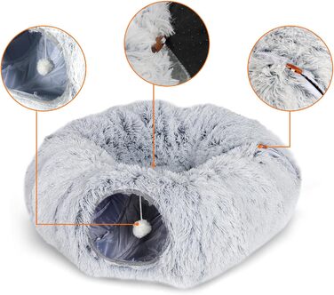 Туннель для котів Caliyo з місцем для сну, інтерактивна іграшка для котів, сірий (85×26 см)