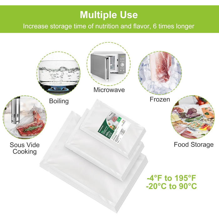 Bonsenkitchen Vacuum Bags - 150 Bags - 15x25 cm (50) + 20x30 cm (50) + 28x40 cm (50), Professional-grade foil bags for all vacuum sealers, vacuum bags for food, BPA-free, VB3215