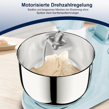 Кухонний комбайн-міксер Camic з LED-дисплеєм, 10 швидкостями та 2 чашами з нержавіючої сталі (4Л та 5Л), набір з 3 аксесуарів для тіста, хліба та тортів, синій