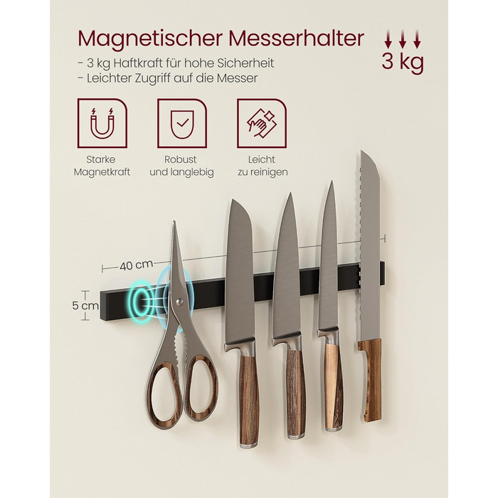 Стелаж кухонний VASAGLE KKS026B01, вінтажний, з магнітною смугою для ножів, кошиком та тримачем для рушників