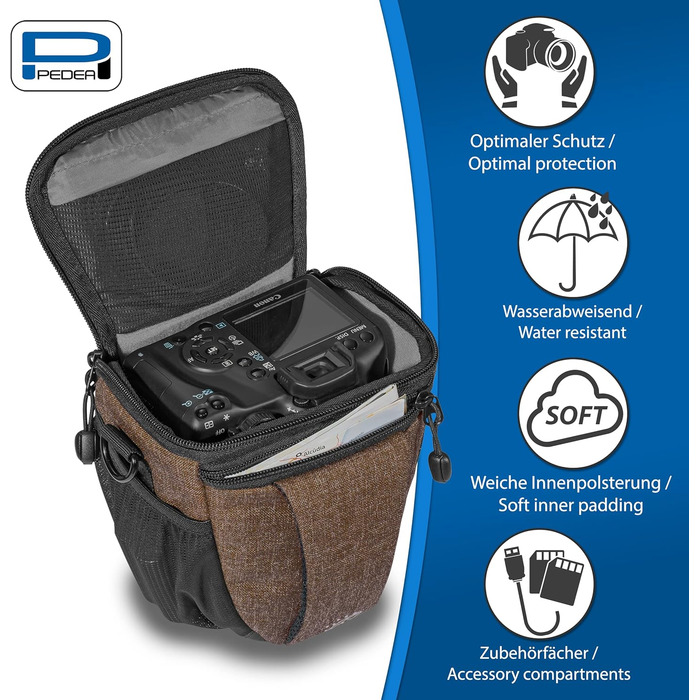 Сумка для камери Pedea: стильна модель для DSLR/SLR/DLSM, з дощовиком та місцем для аксесуарів та об'єктивів, розмір M (колір: коричневий)
