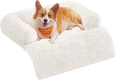 Feandrea FluffyHug Dog Bed, Plush, Dog Blanket Sofa, Sofa Protector Dog, Dog Cushion, Size M, for small and medium-sized dogs, 80 x 75 x 16 cm, PGW221G02 (L 95 x W 85 x H 16 cm, Cloud White)