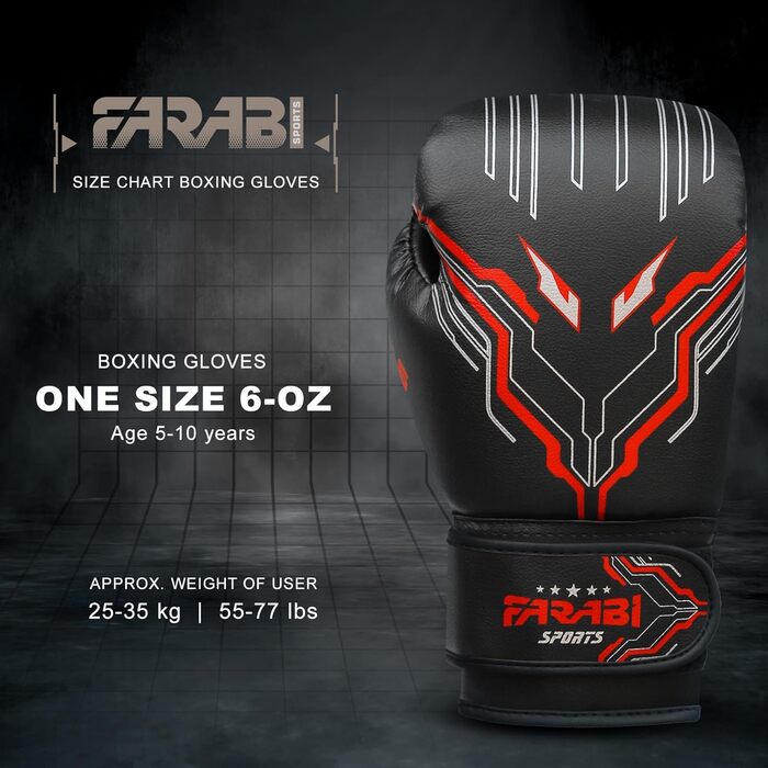 Боксерські рукавички Farabi для дітей (6oz) - чорні, для MMA, Муай Тай, тренувань