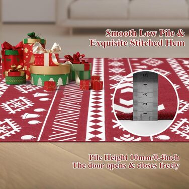 Великий новорічний килим Enyhom 120x180 см – м'який, низьковорсовий, антикковзкий, праний. Декор з оленем, ялинкою та сніжинками для вітальні, спальні, у стилі бохо.