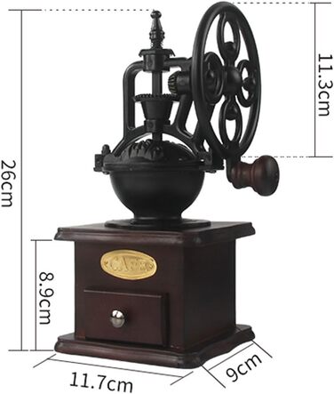 Manual Coffee Grinder, Antique Cast Iron Hand Crank Coffee Grinder with Grinding, Settings & Catch Drawer.