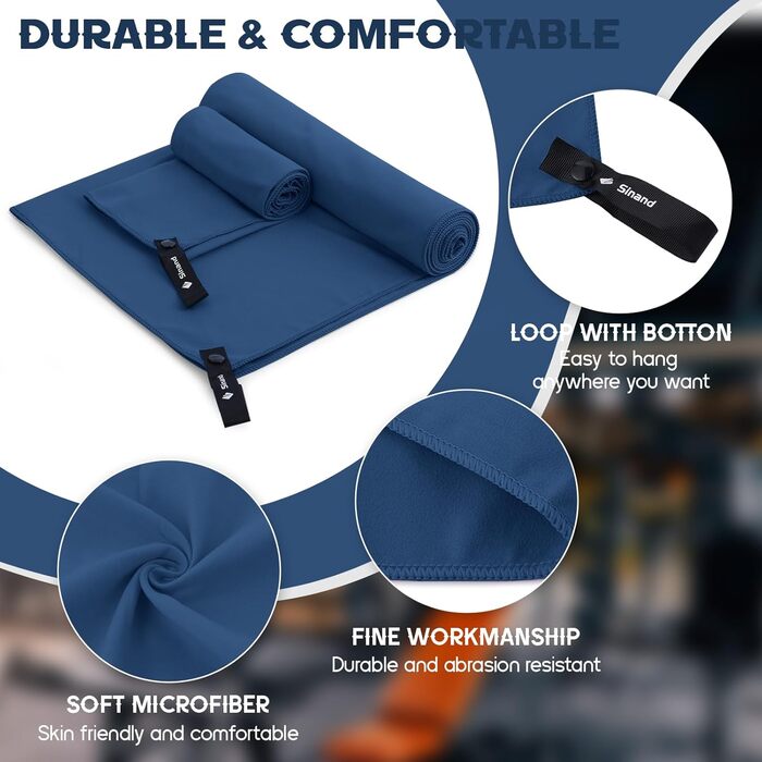 Набір рушників з мікрофібри 2 шт. | 180x60 см (великий) + 80x40 см (малий) | Швидковисихаючі рушники для душу, спорту, пляжу, фітнесу (темно-синій)