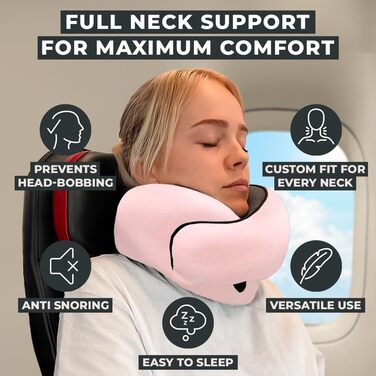 Подушка для шиї FlyHugz® з memory foam: комфорт у подорожах, для авто та дому. Рожева.