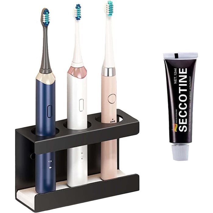 Тримач для електричної зубної щітки, алюмінієвий, без свердління, чорний, 3 слоти