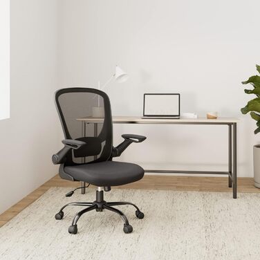 Офісне крісло SONGMICS з ергономічною спинкою з сітки, підтримкою попереку та підголівником, функцією гойдання, сидіння 53 см, відкидні підлокітники, для офісу та спальні, для студентів, чорне