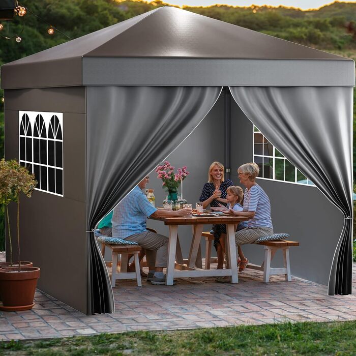 YITAHOME Outdoor Pop-Up Gazebo with Sides, Folding Gazebo, Waterproof Foldable Garden Gazebo for All Seasons, Camping Gazebo, Anti-UV with Free Adjustable Height for Parties, Markets (Dark Gray, 3x3m)